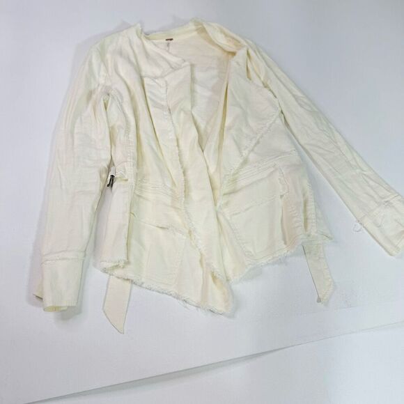 Free People Jacket Womens Medium White Solid career Open-Front Linen Blend - Picture 1 of 10